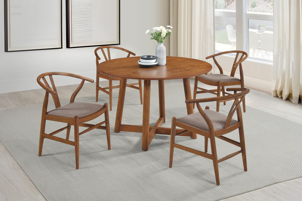 Dinah Danish Y-Shaped Back Wishbone Dining Side Chair Walnut and Brown (Set of 2) by Coaster at Eve Furniture