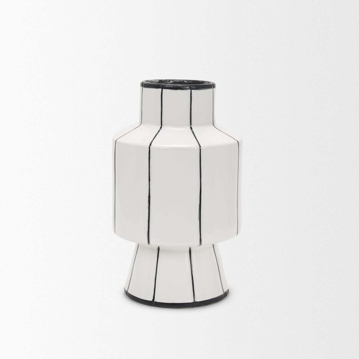 Dinah Small White w/ Black Stripes Ceramic Vase by Mercana at Eve Furniture