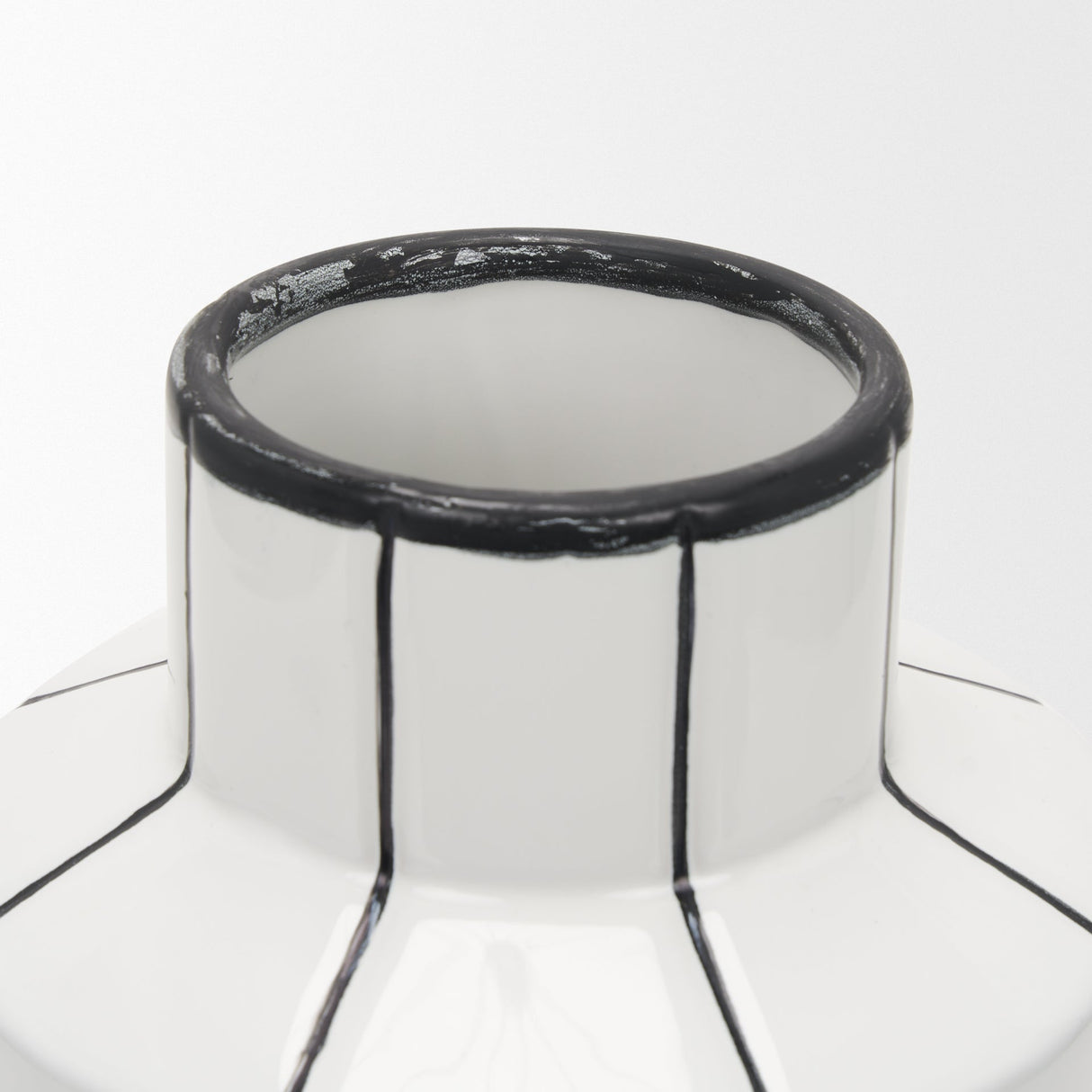 Dinah Small White w/ Black Stripes Ceramic Vase by Mercana at Eve Furniture