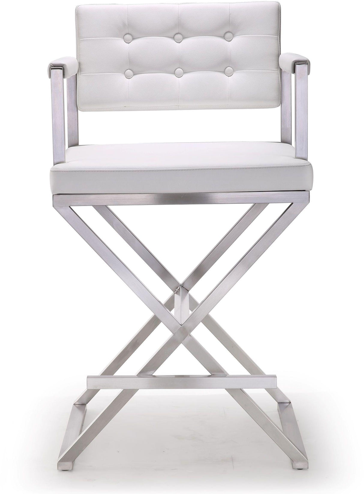 Director Performance Vegan Leather Stool with Silver Base by TOV Furniture at Eve Furniture