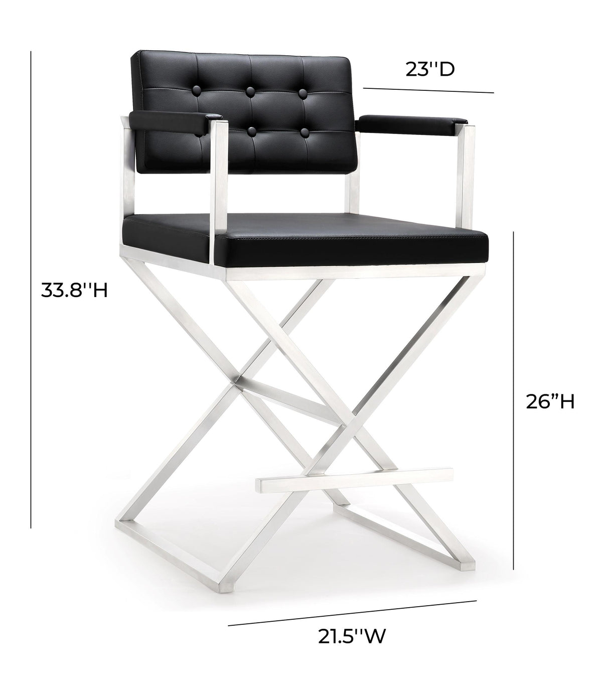 Director Performance Vegan Leather Stool with Silver Base by TOV Furniture at Eve Furniture