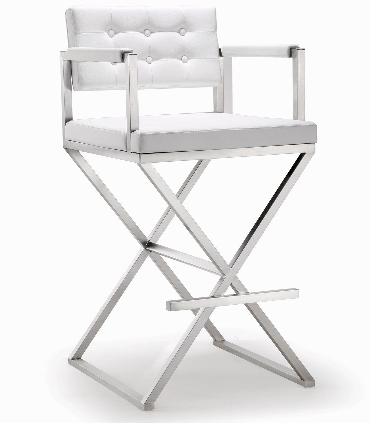 Director Performance Vegan Leather Stool with Silver Base by TOV Furniture at Eve Furniture