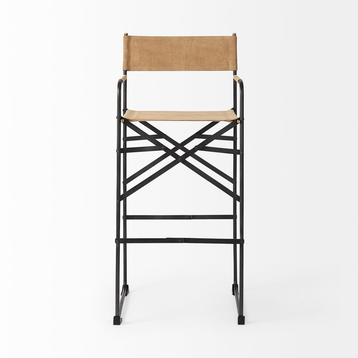 Direttore 19.3L x 19.3W x 44.1H Brown Leather Seat W/Black Iron Frame Bar Stool by Mercana at Eve Furniture