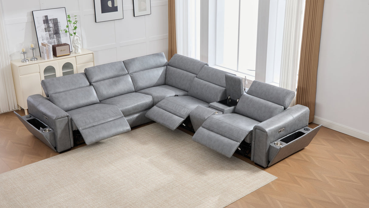 Divani Grey 7-Piece Power Reclining Sectional by New Era Innovations at Eve Furniture
