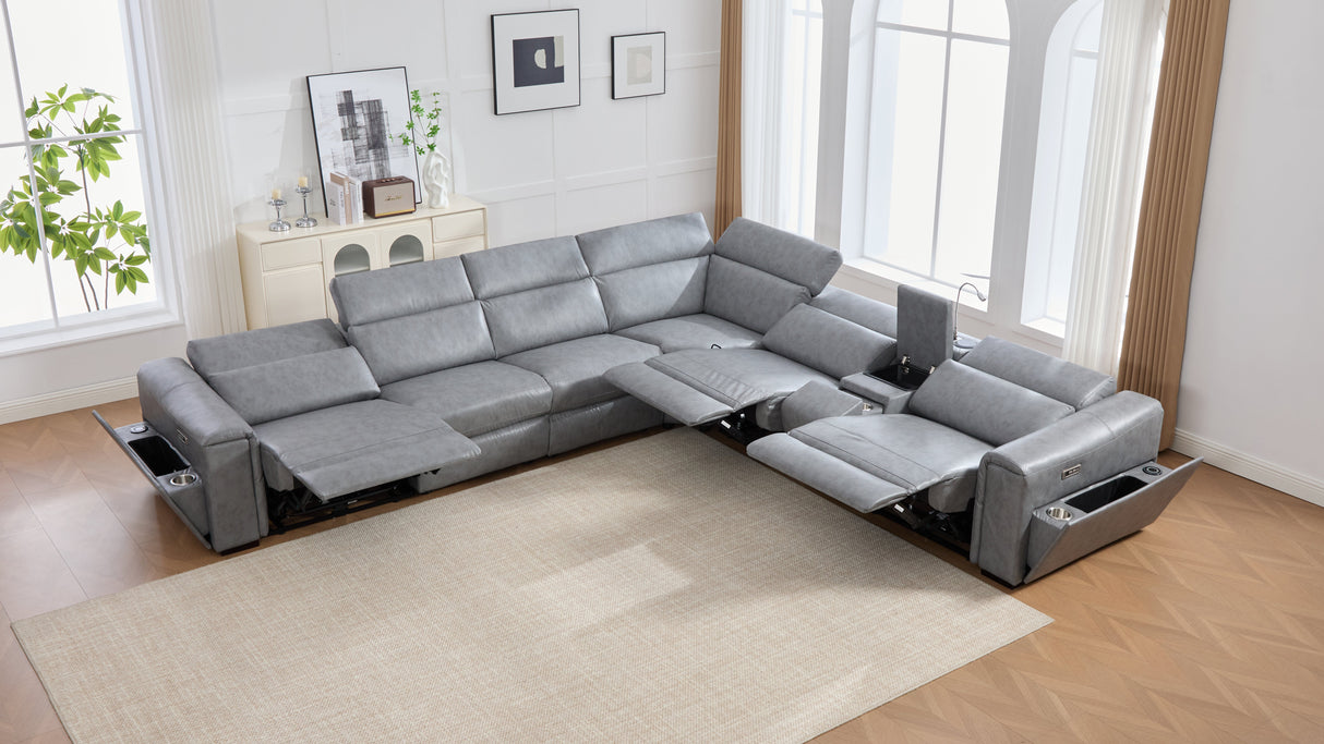 Divani Grey 7-Piece Power Reclining Sectional by New Era Innovations at Eve Furniture