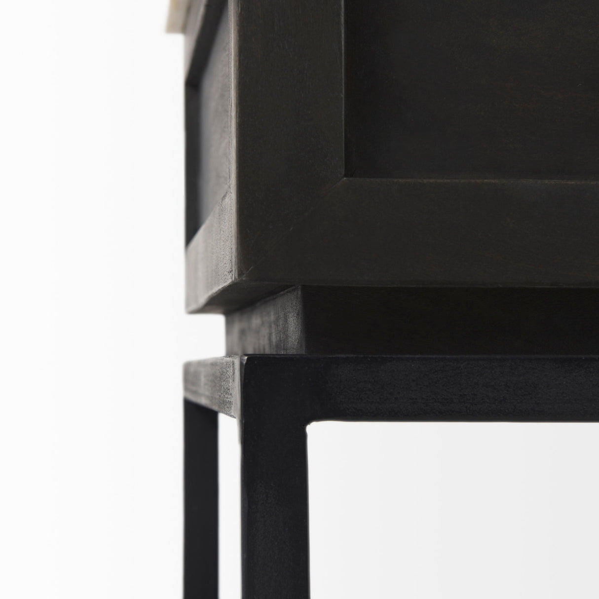 Divina Black-Brown Wood w/ White Marble Top and Black Metal Base 1 Drawer Side Table by Mercana at Eve Furniture
