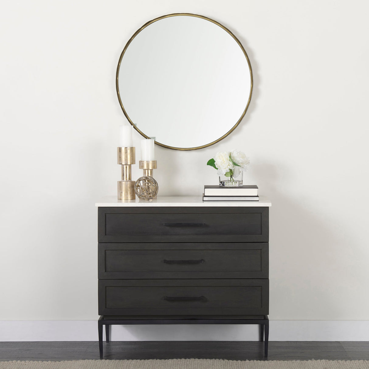 Divina Black-Brown Wood w/ White Marble Top and Black Metal Base Accent Cabinet by Mercana at Eve Furniture