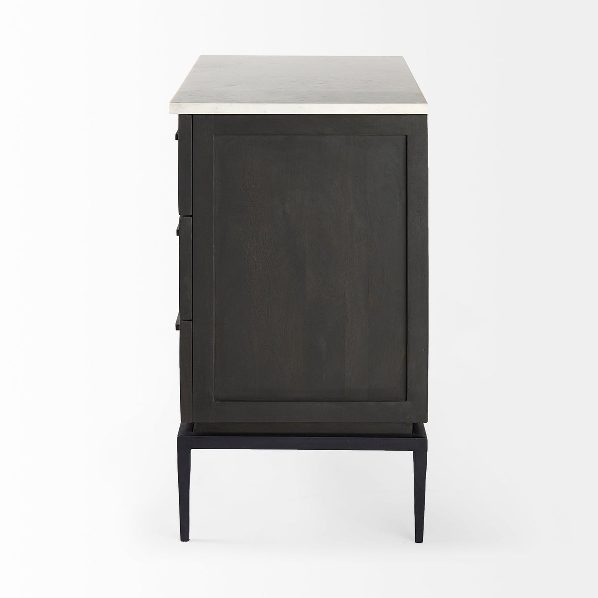 Divina Black-Brown Wood w/ White Marble Top and Black Metal Base Accent Cabinet by Mercana at Eve Furniture