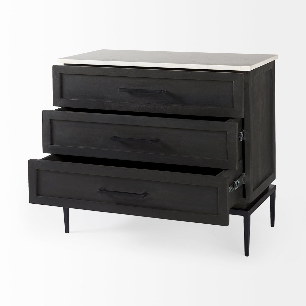 Divina Black-Brown Wood w/ White Marble Top and Black Metal Base Accent Cabinet by Mercana at Eve Furniture