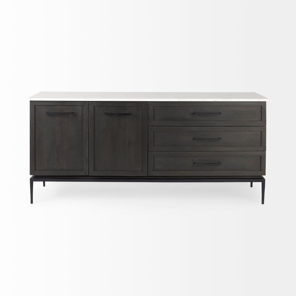 Divina Black-Brown Wood w/ White Marble Top and Black Metal Base Sideboard by Mercana at Eve Furniture
