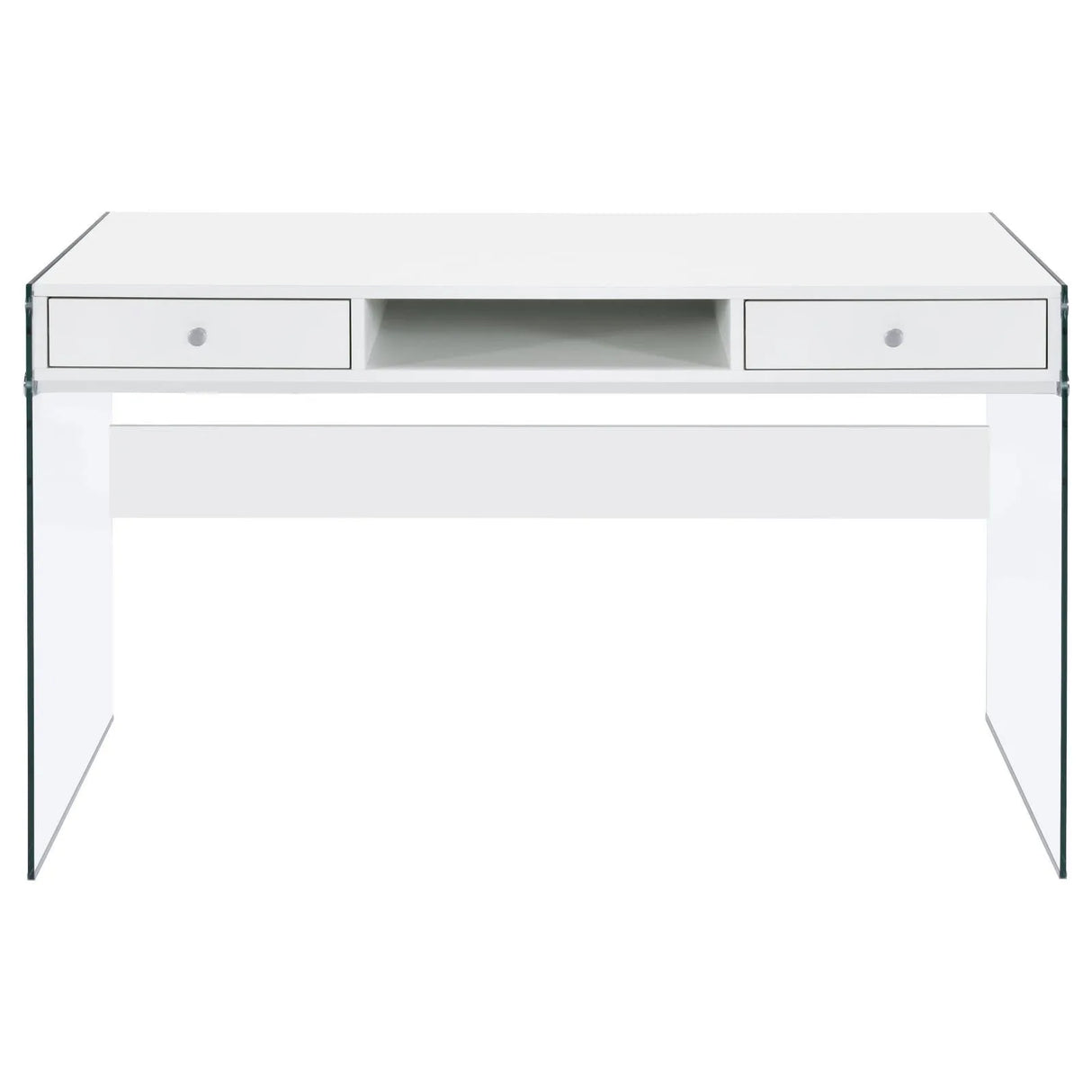 Dobrev Glossy White/Clear 2-Drawer Writing Desk by Coaster at Eve Furniture