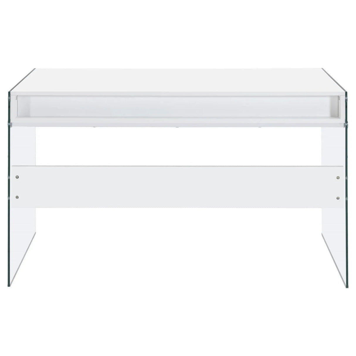 Dobrev Glossy White/Clear 2-Drawer Writing Desk by Coaster at Eve Furniture