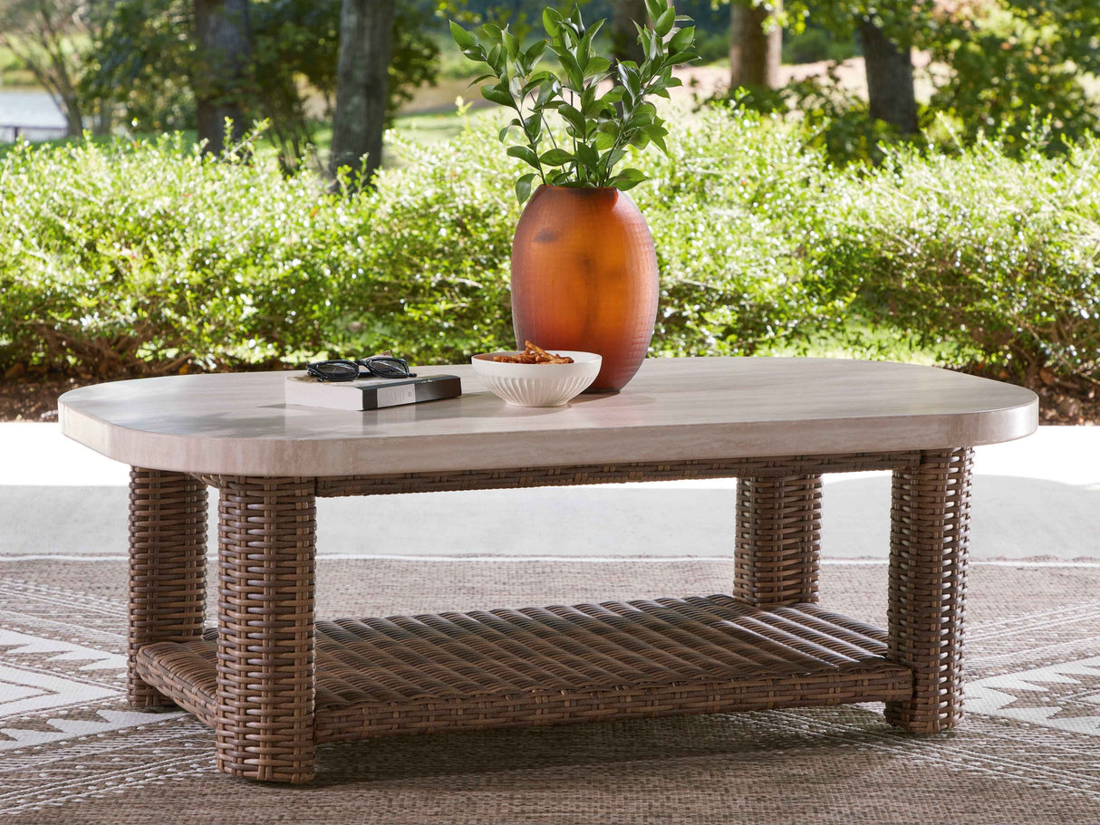 Dolan Creek Beige/Brown Rectangular Cocktail Table by Ashley at Eve Furniture