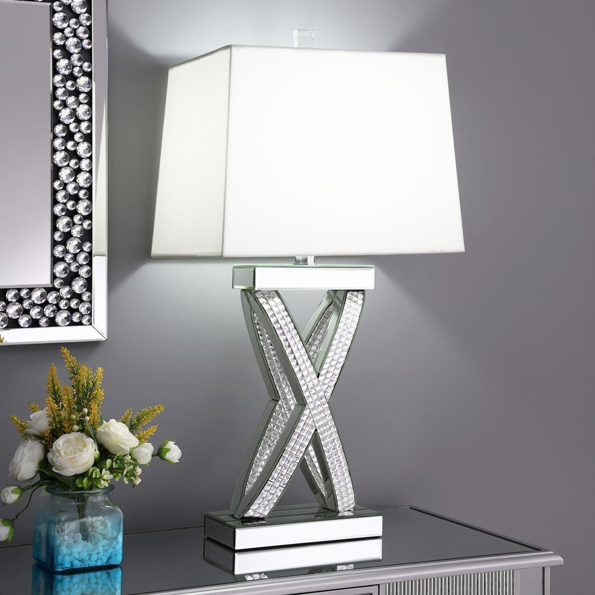 Dominick White and Mirror Table Lamp with Rectange Shade by Coaster at Eve Furniture