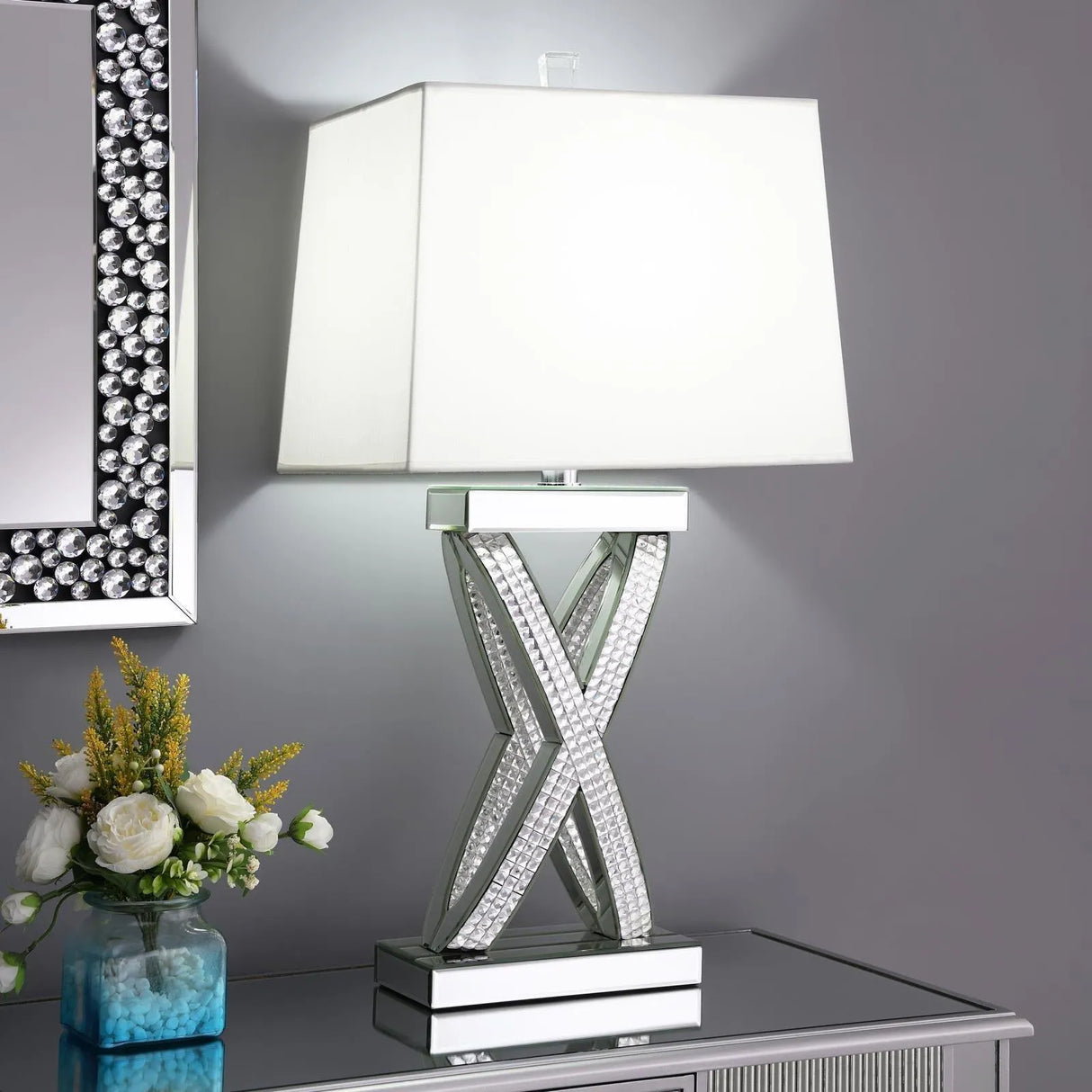Dominick White and Mirror Table Lamp with Rectange Shade by Coaster at Eve Furniture