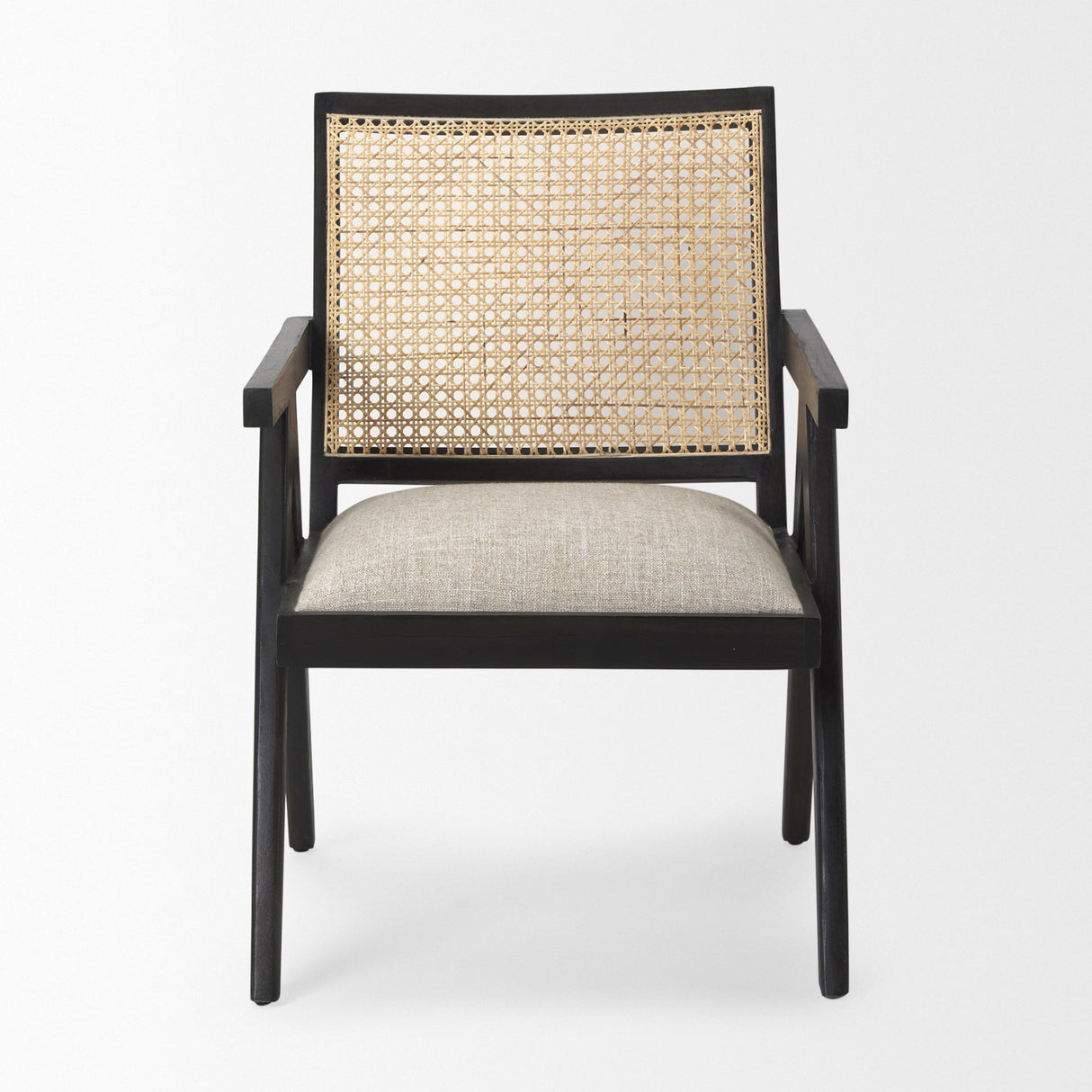 Donna Black Wood Cane-Back w/ Beige Upholstered Seat Dining Chair by Mercana at Eve Furniture