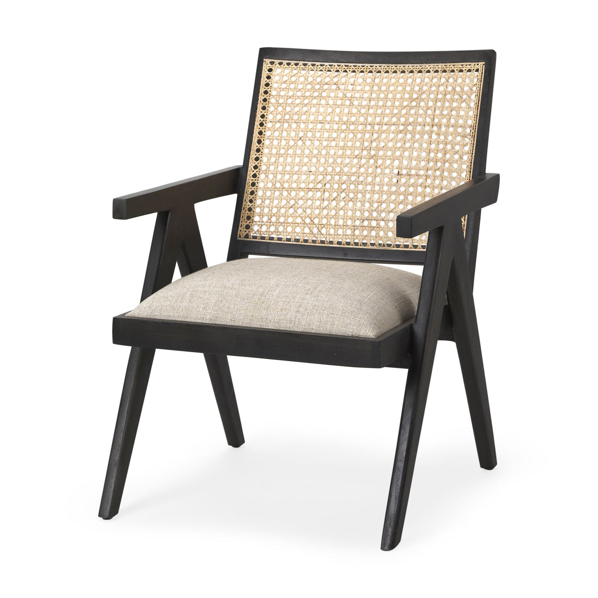 Donna Black Wood Cane-Back w/ Beige Upholstered Seat Dining Chair by Mercana at Eve Furniture
