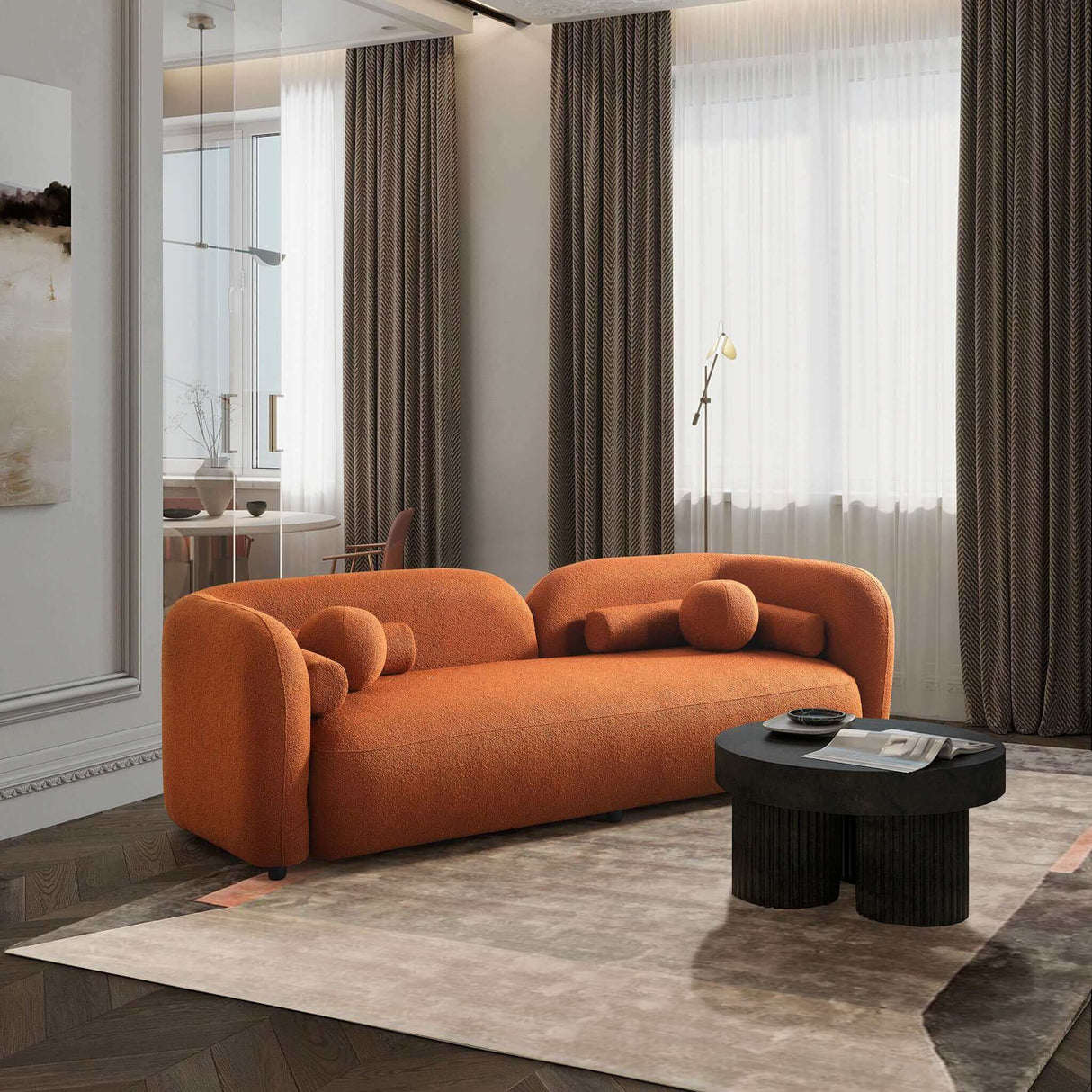 Donna Burnt Orange Japandi Style Boucle Sofa by Ashcroft Furniture at Eve Furniture