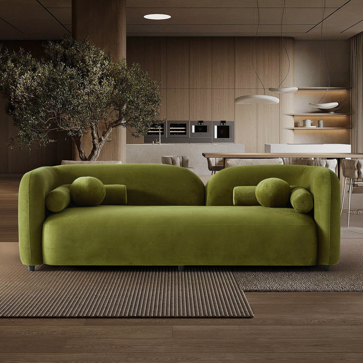Donna Japandi Style Olive Green Velvet Sofa by Ashcroft Imports at Eve Furniture