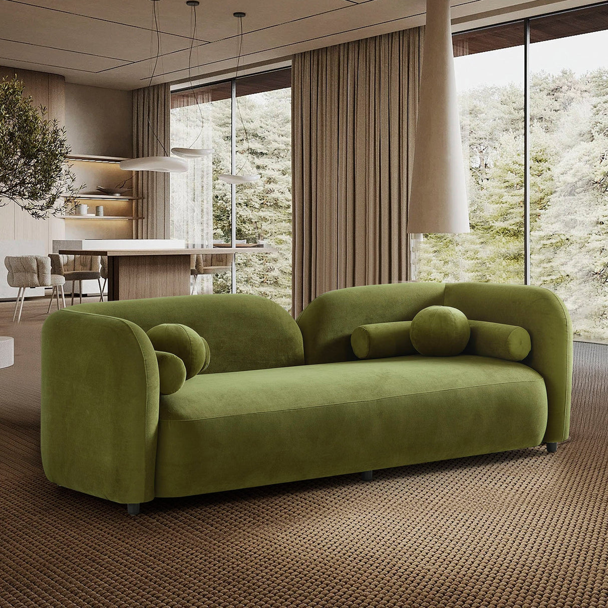 Donna Japandi Style Olive Green Velvet Sofa by Ashcroft Furniture at Eve Furniture