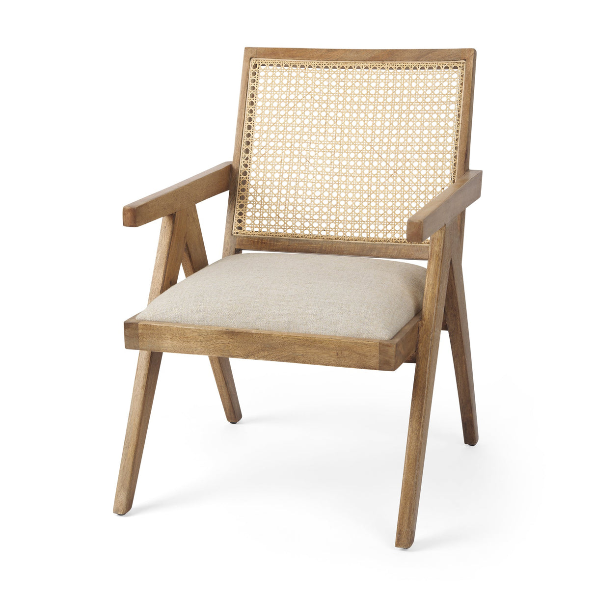 Donna Light Brown Wood Cane-Back w/ Beige Upholstered Seat Dining Chair by Mercana at Eve Furniture