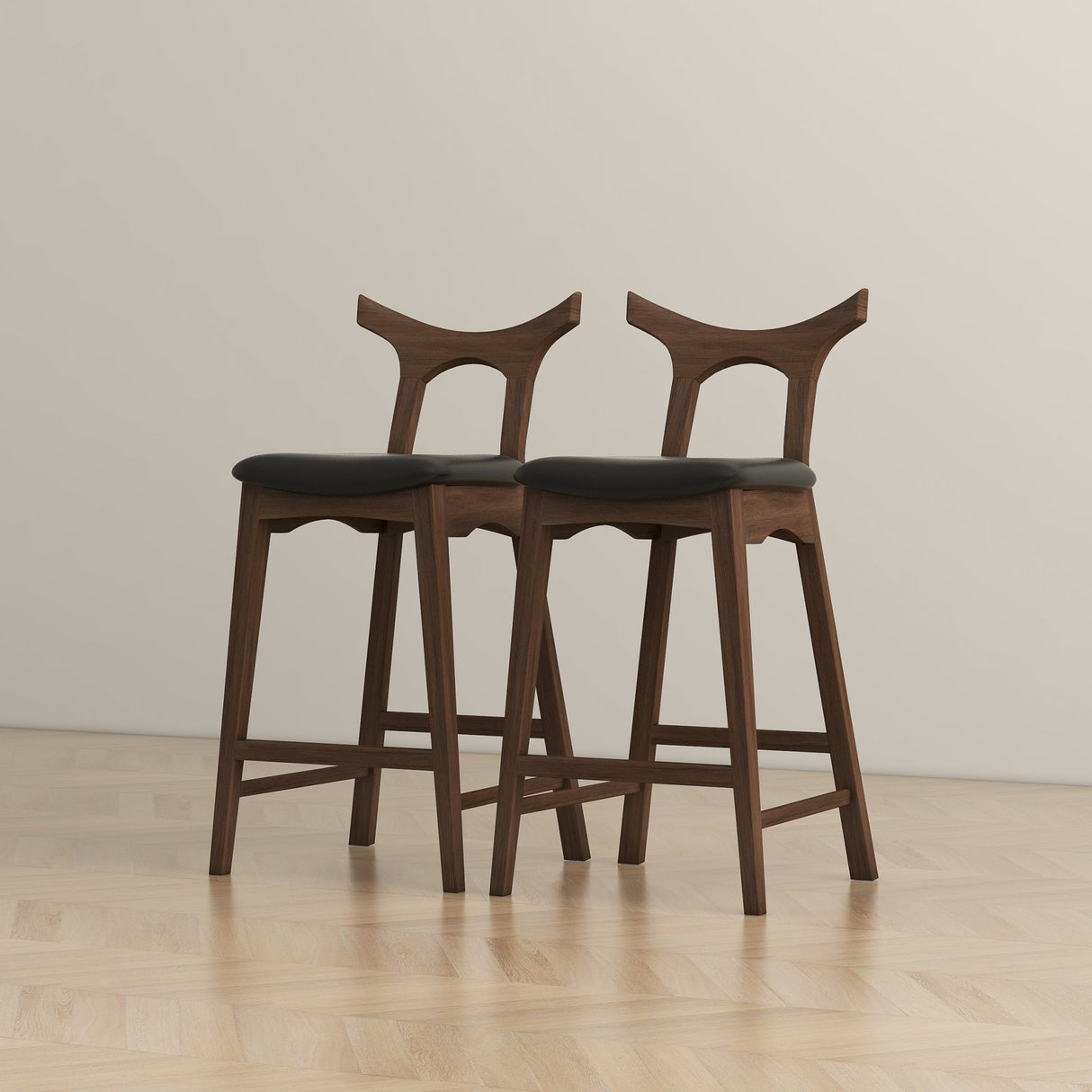 Dorane Solid Wood Frame Black Pu Leather Upholstered Bar Stool - Set of 2 by Ashcroft Furniture at Eve Furniture