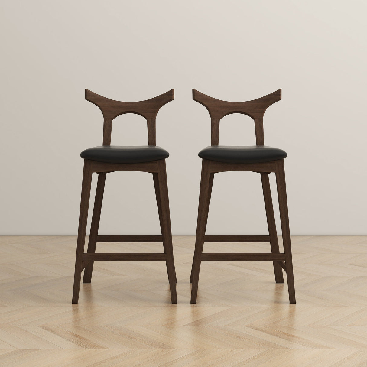 Dorane Solid Wood Frame Black Pu Leather Upholstered Bar Stool - Set of 2 by Ashcroft Furniture at Eve Furniture