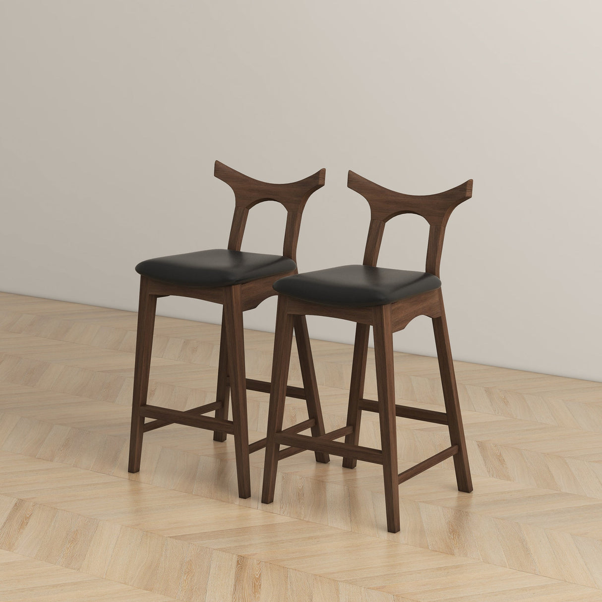 Dorane Solid Wood Frame Black Pu Leather Upholstered Bar Stool - Set of 2 by Ashcroft Furniture at Eve Furniture