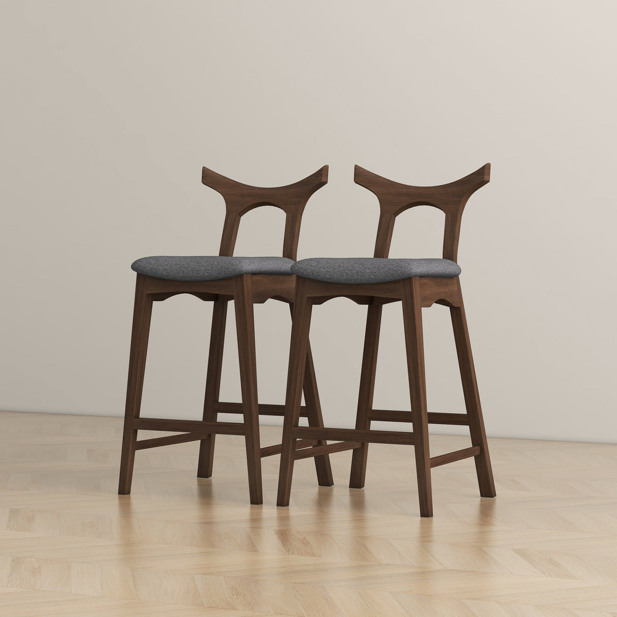 Dorane Solid Wood Frame Grey Fabric Upholstered Bar Stool - Set of 2 by Ashcroft Furniture at Eve Furniture