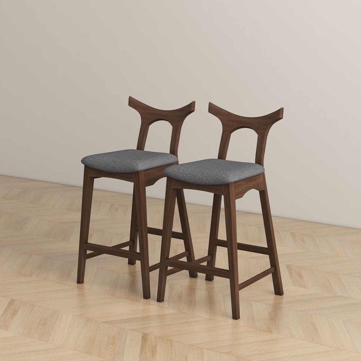 Dorane Solid Wood Frame Grey Fabric Upholstered Bar Stool - Set of 2 by Ashcroft Furniture at Eve Furniture