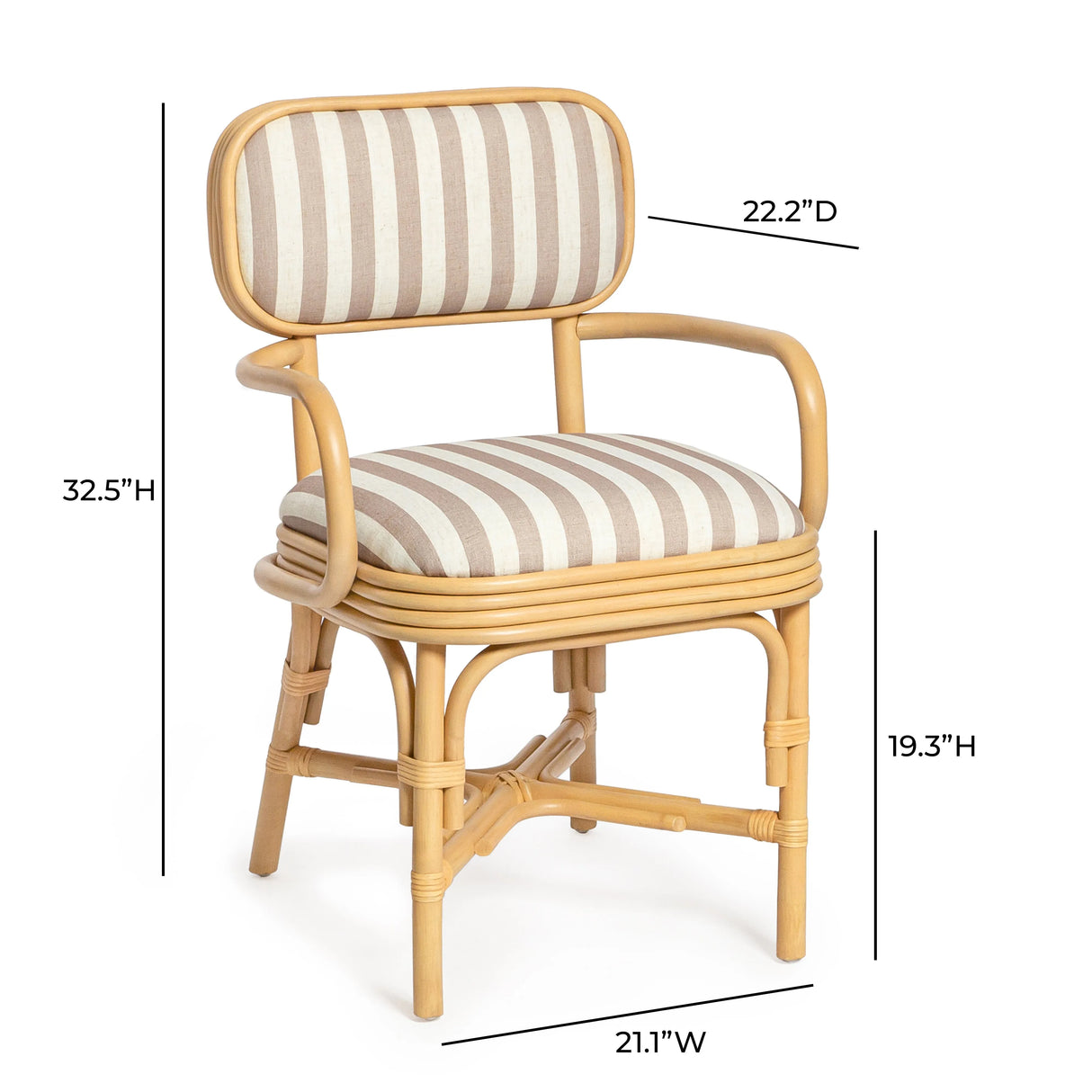 Dorine Striped Performance Linen & Rattan Dining Armchair by TOV Furniture at Eve Furniture