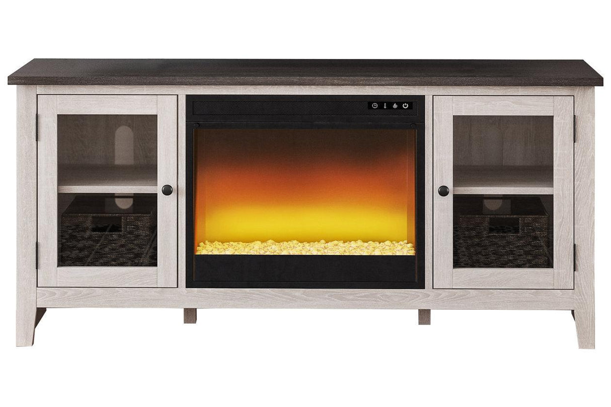 Dorrinson Two-tone 60" TV Stand with Electric Fireplace by Ashley at Eve Furniture