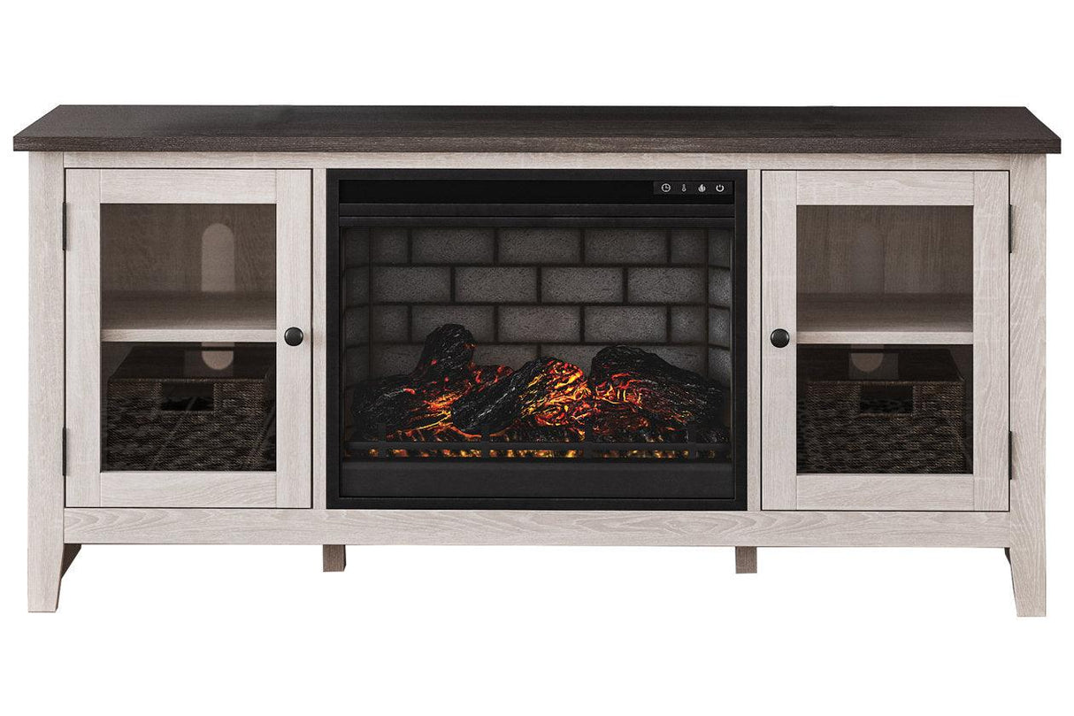Dorrinson Two-tone 60" TV Stand with Electric Fireplace by Ashley at Eve Furniture