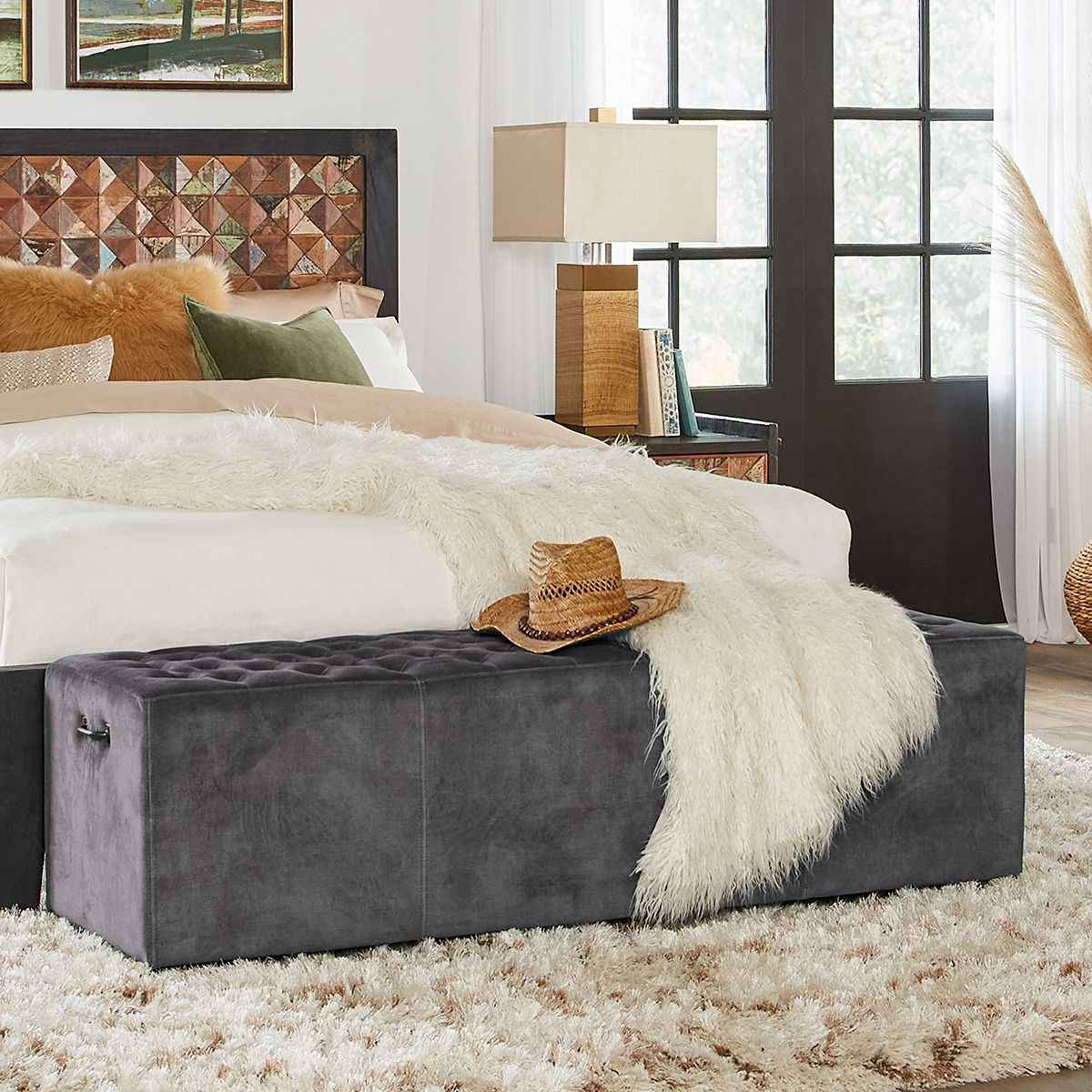 D'Orsay 59" Upholstered Bench in Asphalt Velvet