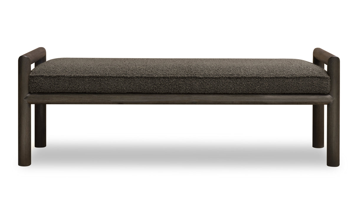 Dorsey Boucle Upholstered Wooden Bench in Basalt Grey and Pumpernickel by Modus Furniture at Eve Furniture