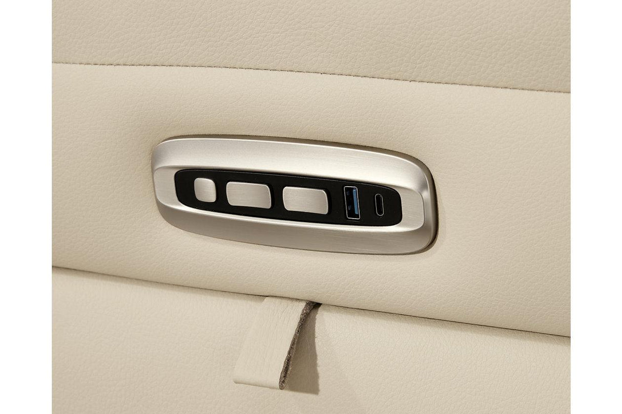 Double Deal Almond 5-Piece Dual Power Leather Reclining Modular Sectional by Ashley at Eve Furniture