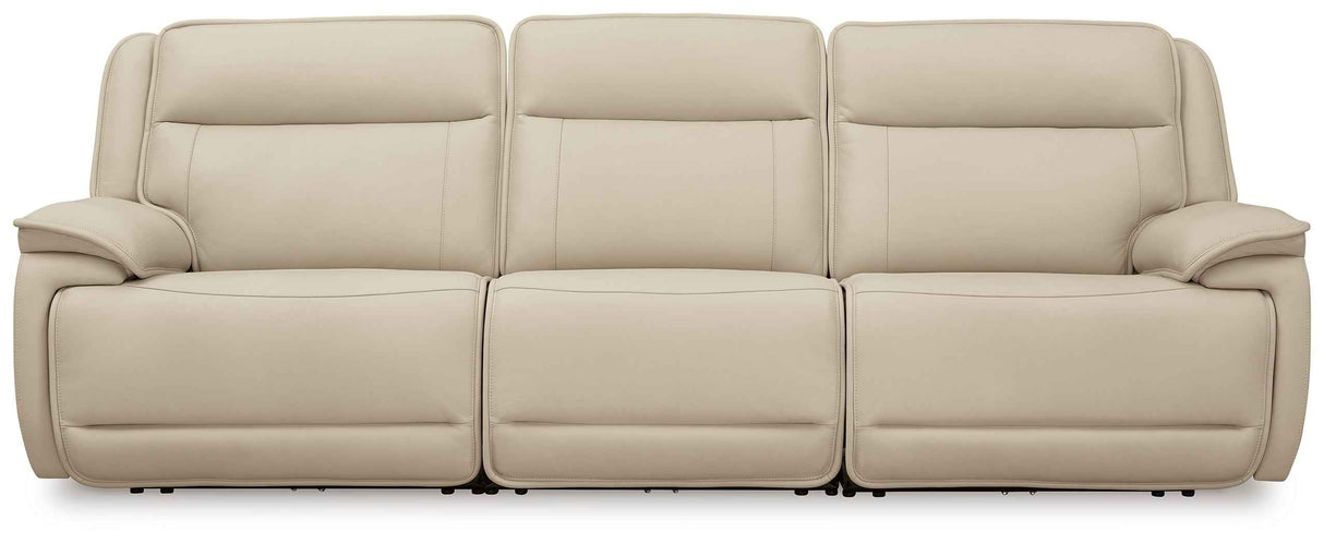Double Deal Almond Power Reclining Sofa & Loveseat with Console by Ashley at Eve Furniture