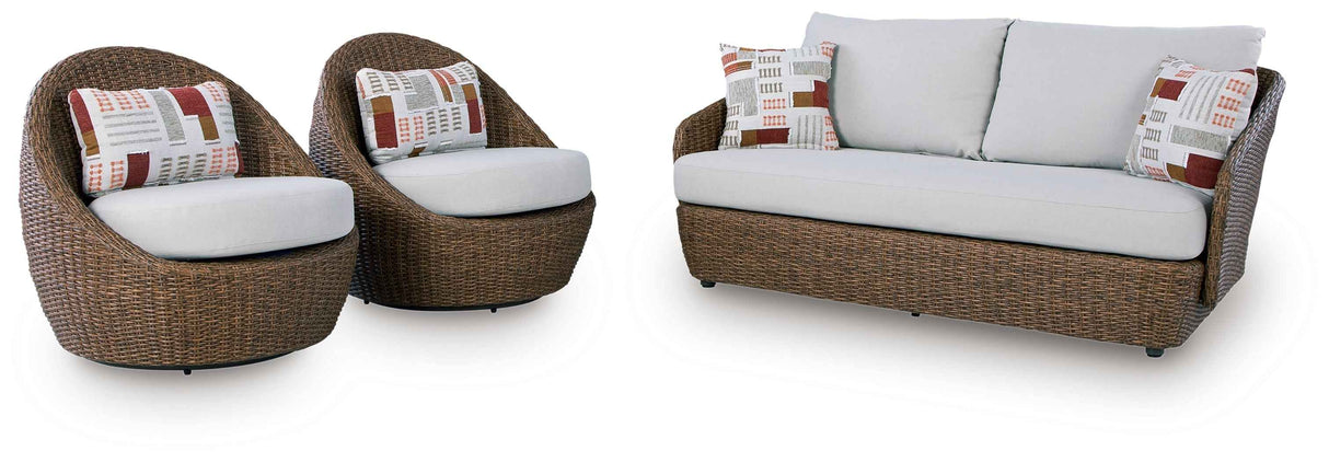 Double Point Beige Outdoor Seating Set by Ashley at Eve Furniture