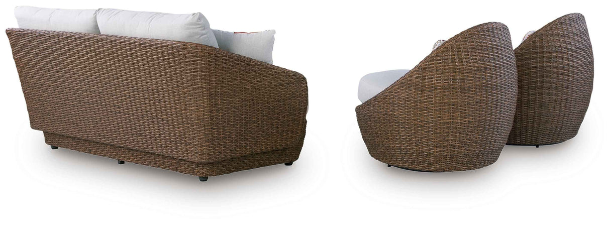 Double Point Beige Outdoor Seating Set by Ashley at Eve Furniture