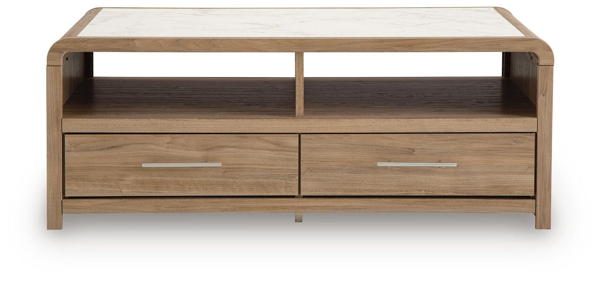Dovander White/Natural Coffee Table by Ashley at Eve Furniture