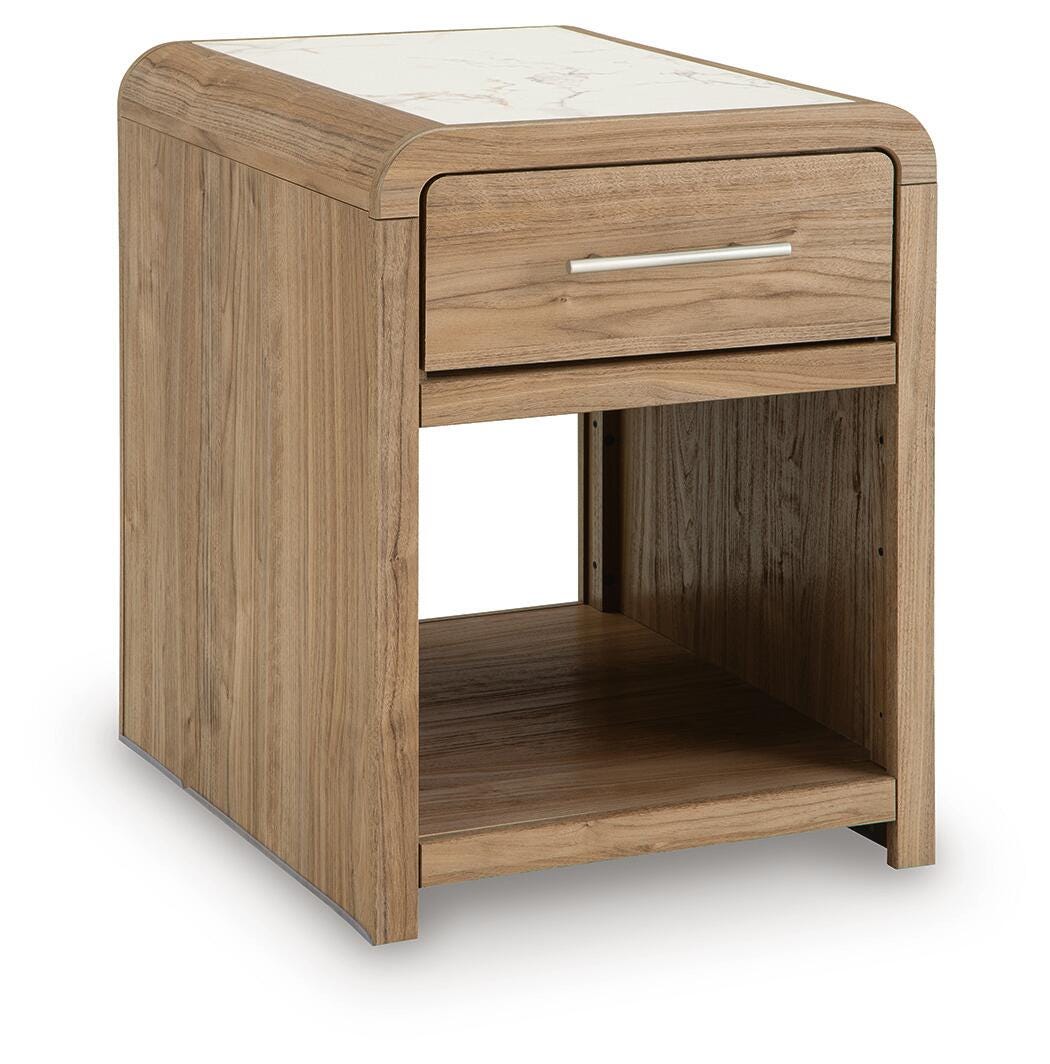 Dovander White/Natural Rectangular End Table by Ashley at Eve Furniture