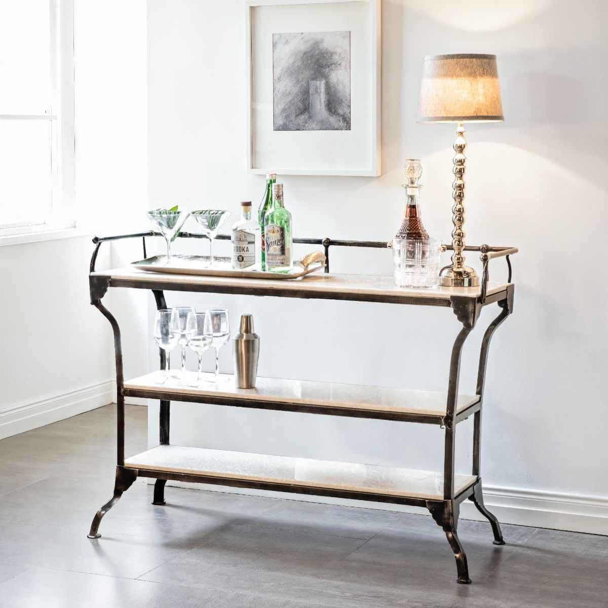 Downey 50" Console Table with White Marble and Black Metal Base by Home Trends & Design at Eve Furniture