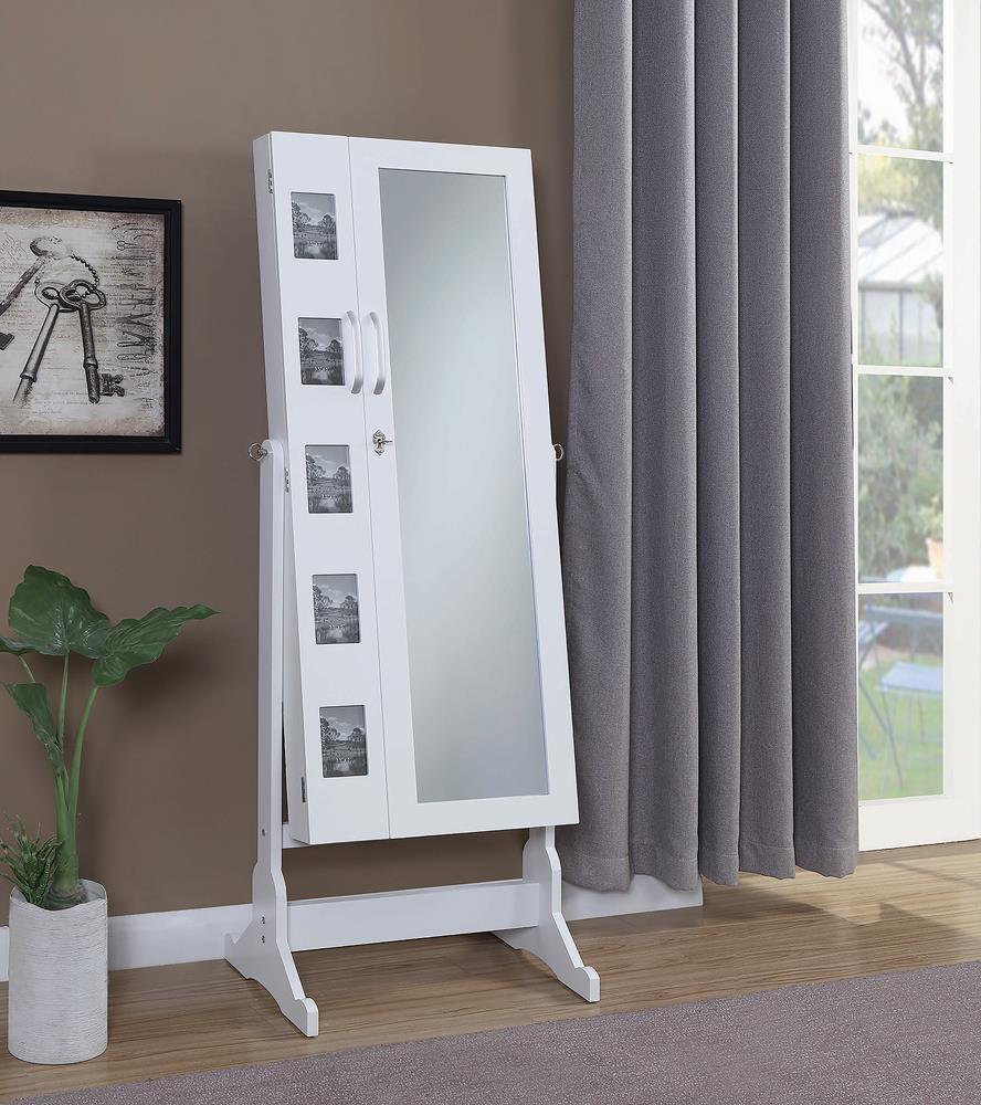 Doyle White Jewelry Cheval Mirror with Picture Frames by Coaster at Eve Furniture