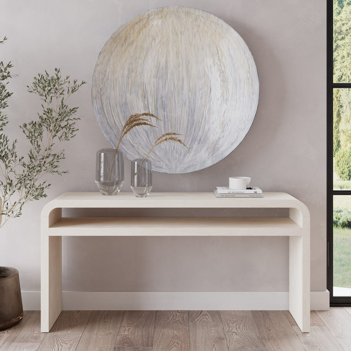Drake Ash Wood Console Table in Sugar by Modus Furniture at Eve Furniture