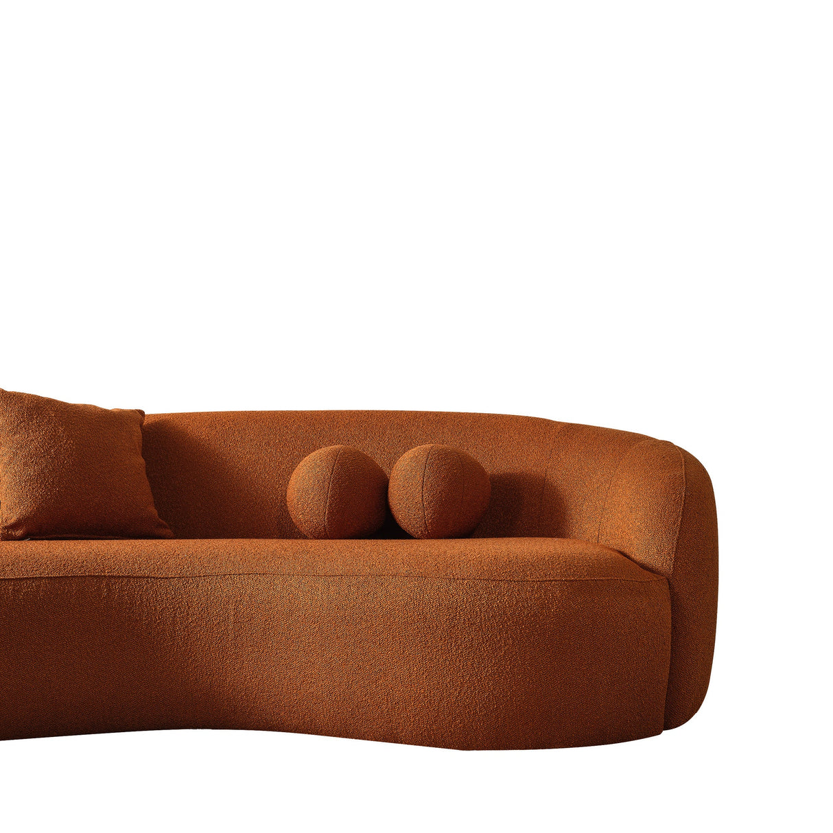 Drake Burnt Orange Japandi Style Curvy Boucle Sofa by Ashcroft Furniture at Eve Furniture