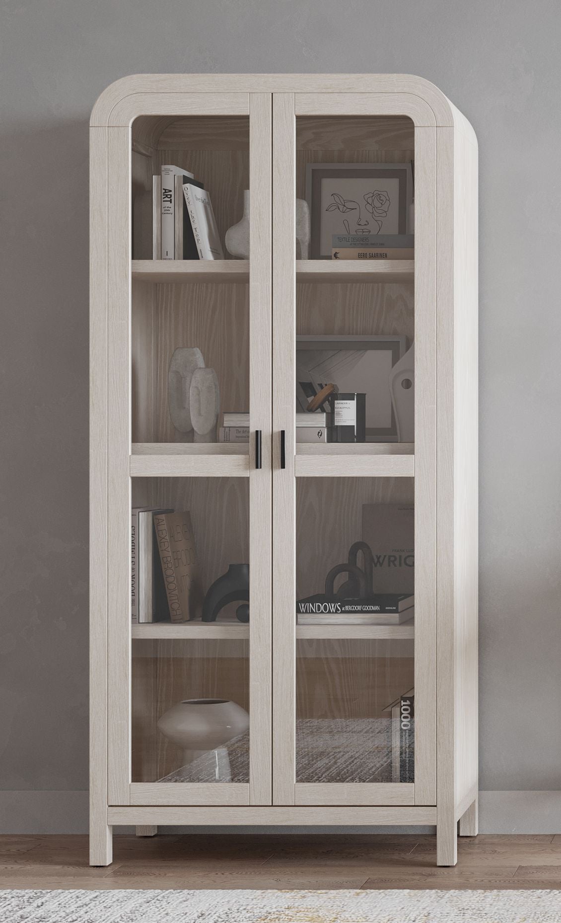 Drake Glass Door Wooden Bookcase in Sugar by Modus Furniture at Eve Furniture