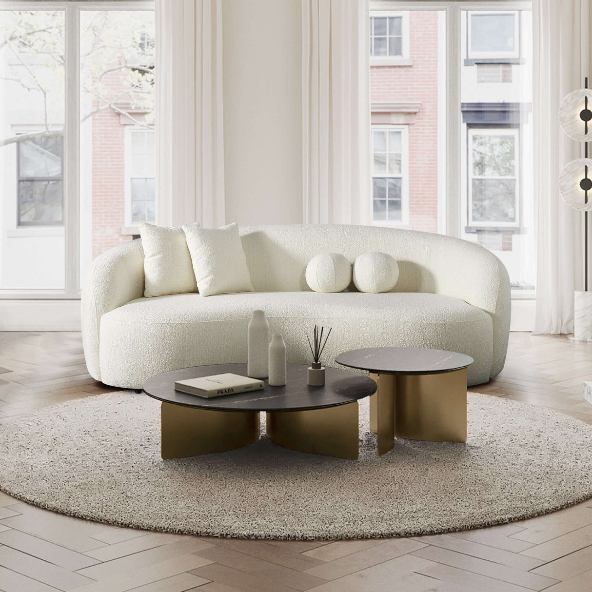 Drake Japandi Style Curvy Boucle Sofa by Ashcroft Imports at Eve Furniture