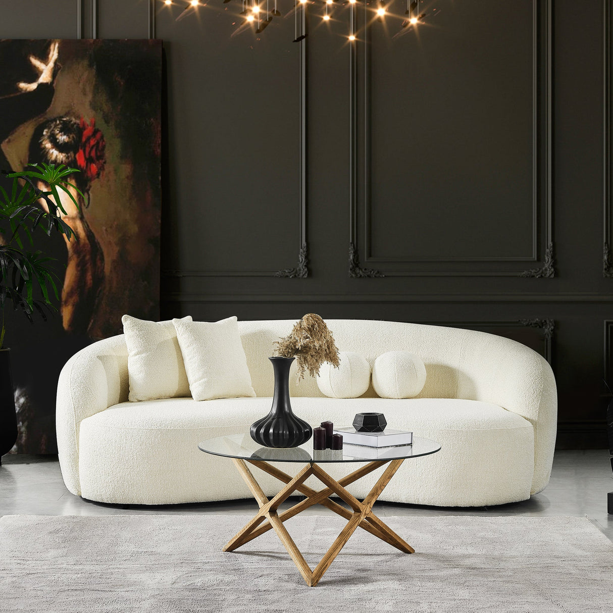 Drake Japandi Style Curvy Ivory Boucle Sofa by Ashcroft Furniture at Eve Furniture