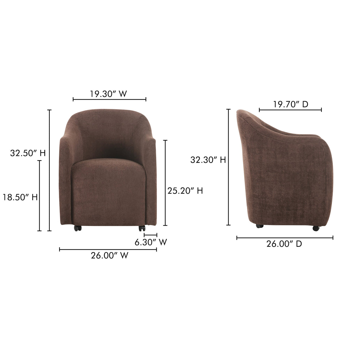 Drava Dark Brown Rolling Dining Chair by Moe's Home at Eve Furniture