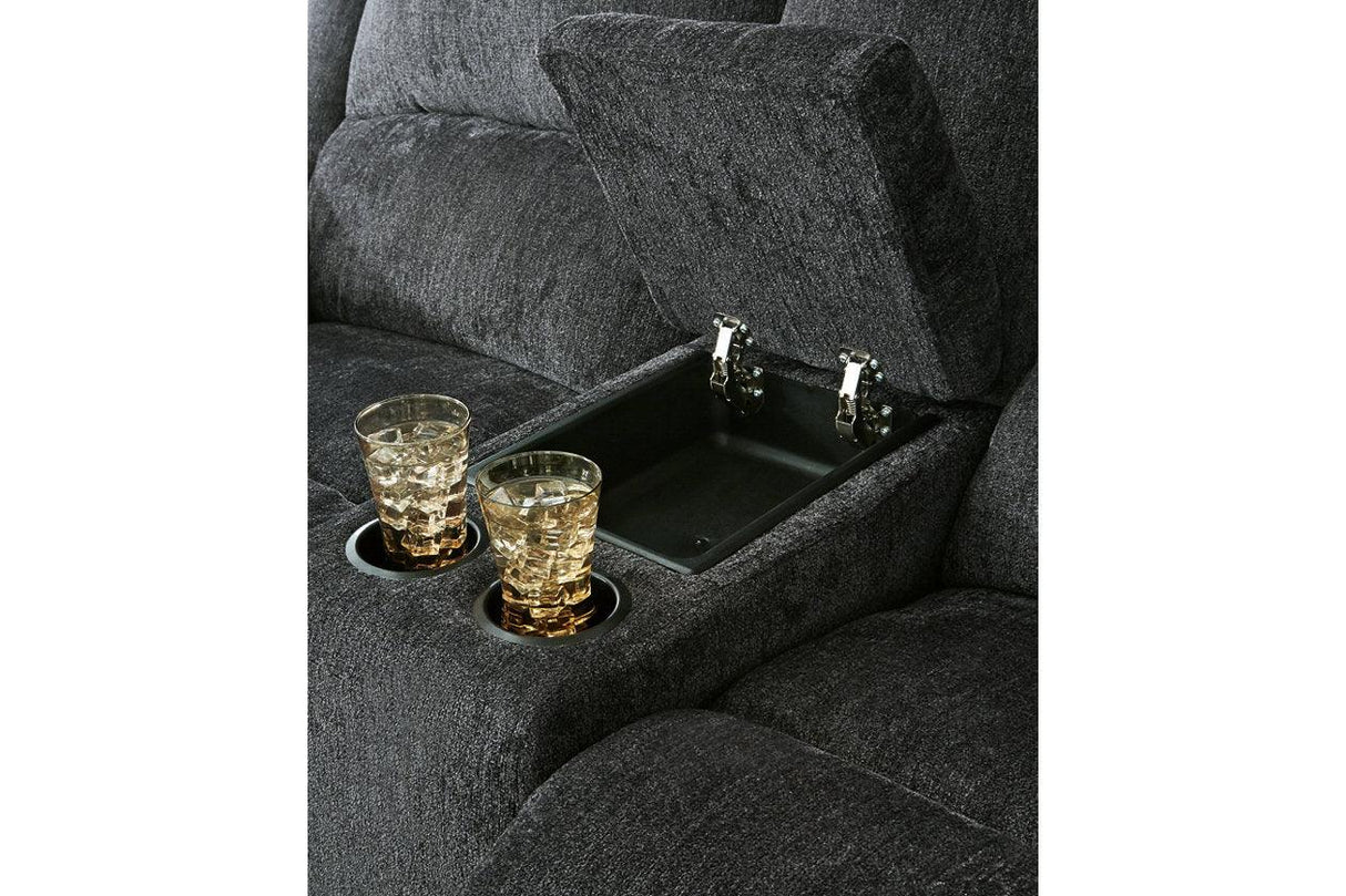 Draycoll Slate Manual Reclining Loveseat with Console by Ashley at Eve Furniture